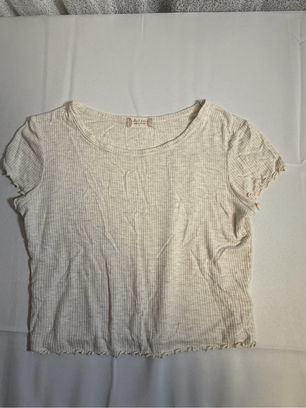 Altar'd State Cream Ribbed Lettuce-Edge Crop Top